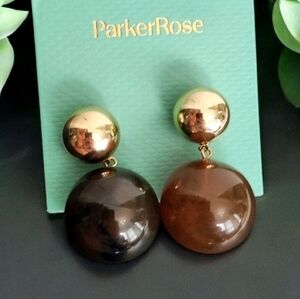 Parker Rose Oversized Two-Tone Brown Amber Ball Drop Dangle Earrings Goldtone